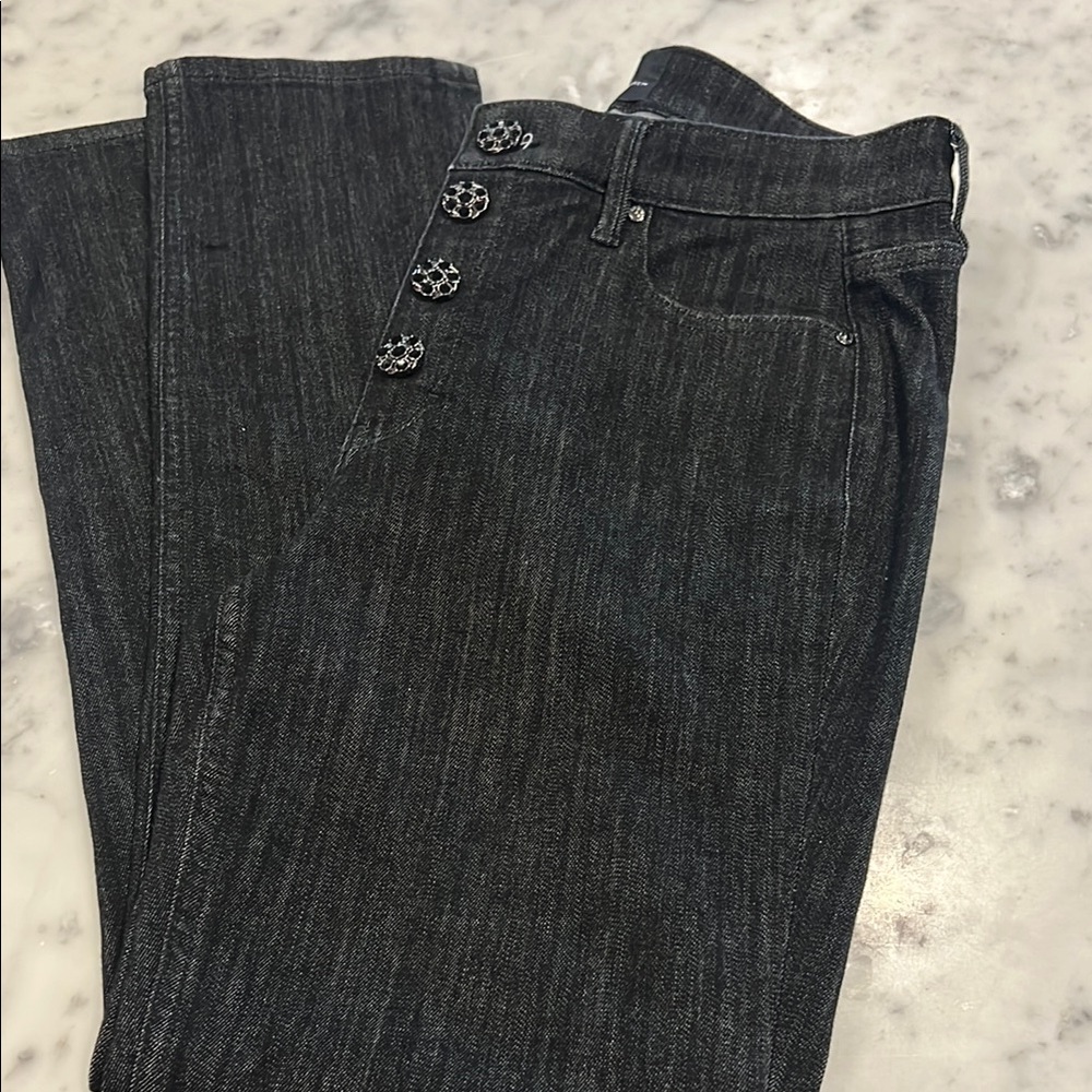 Charcoal Gray Flare Wide Leg Jeans with Subtle Texture